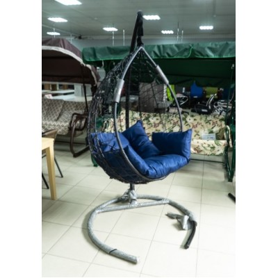 Кресло подвесное СФЕРА Лайт арт. CN550-МТК23 цв. корзины черный/цв. подушки синий, (Модель № 1505)