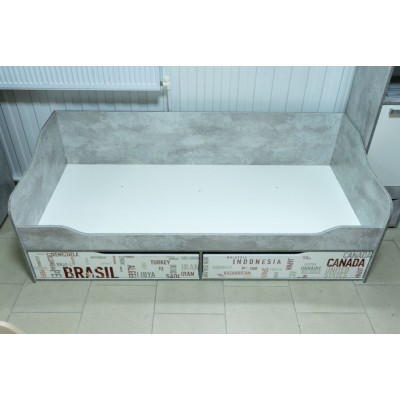 Грей Кровать-диван с ящиками 0,9*2,0  цемент светлый/белый, (Модель № 22460)